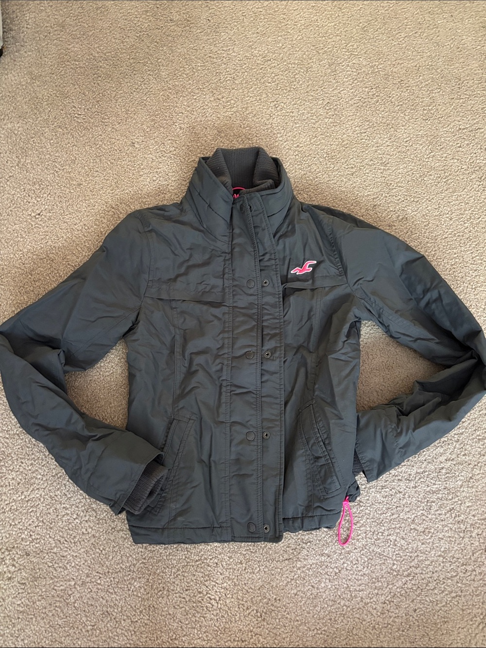 Hollister Slate Gray Jacket with Pink Logo Accent size medium
